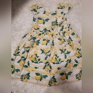 Lemon Print Kids Casual Dress - Yellow and Green
